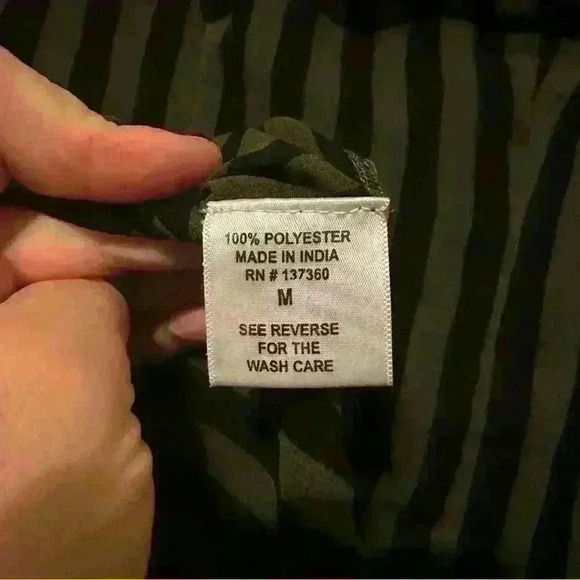 Olive and Black Women’s M Striped Sheer Blouse Bow Classic Boho modern stylish - Picture 5 of 9